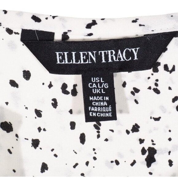 Ellen Tracy Top Womens Large Tunic High Low Keyhole Paint Spattered White Black - Picture 8 of 10